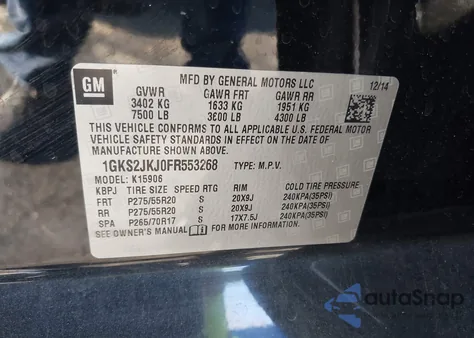 2015 GMC Yukon Xl 1500 Denali z USA, uszkodzony, nr VIN 1GKS2JKJ0FR553268